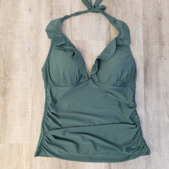 Ellen Tracy Halter Tankini Top – Swimsuit Top - Deep Sage Green (Size 12) - Picture 1 of 3